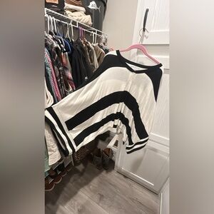 First Love Black and White Striped Poncho